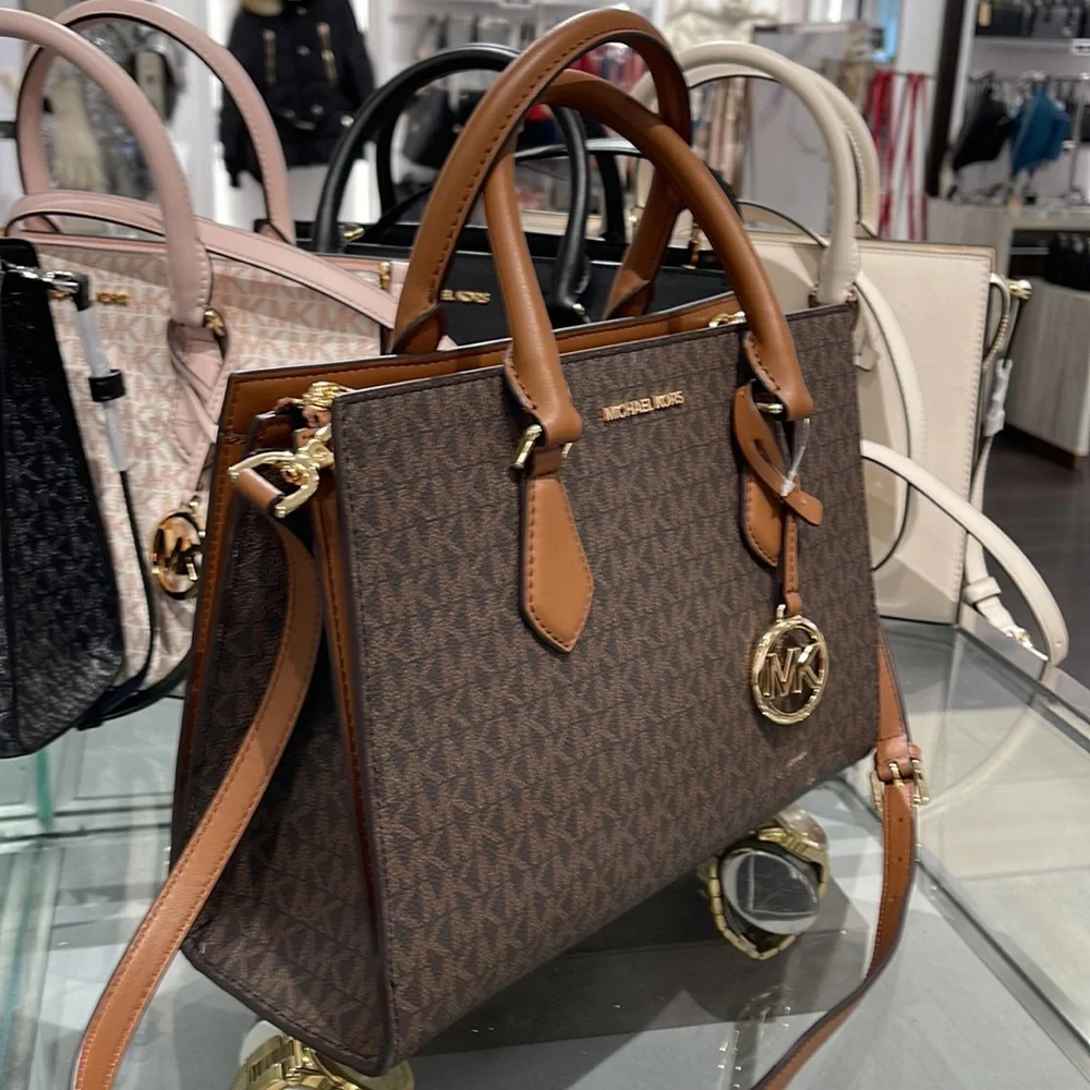 Michael Kors Sheila Medium Center Zip Satchel Bag Color: Brown NWT